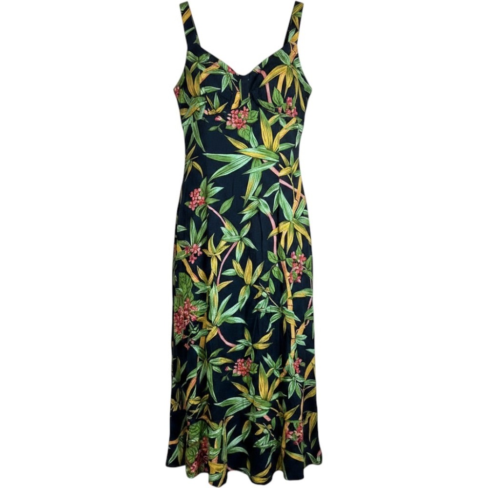 R&K Originals Maxi Dress Womens 10 Black Rayon Tropical Floral Boho Coastal Chic